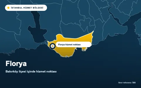 Florya hizmet alanı, Bakırköy ilçesi haritasında işaretli