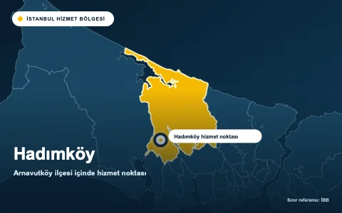 Hadımköy hizmet alanı, Arnavutköy ilçesi haritasında işaretli
