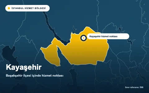 Kayaşehir hizmet alanı, Başakşehir ilçesi haritasında işaretli