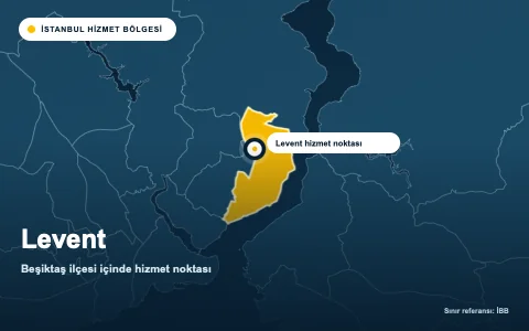 Levent hizmet alanı, Beşiktaş ilçesi haritasında işaretli