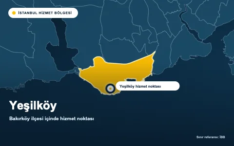 Yeşilköy hizmet alanı, Bakırköy ilçesi haritasında işaretli