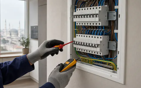Elektrik panosunda bakım kontrolü yapan elektrikçi