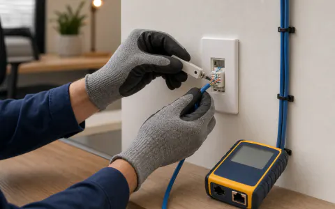CAT6 internet kablosu bağlantısı yapan elektrikçi